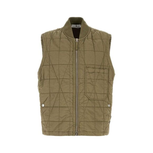 Stone Island Men Army Green Cotton Blend Sleeveless Jacket